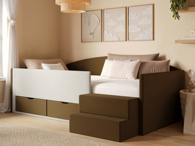 B&Q -  Elisa Brown Velvet Storage Low Sleeper Bed With Beige Cord