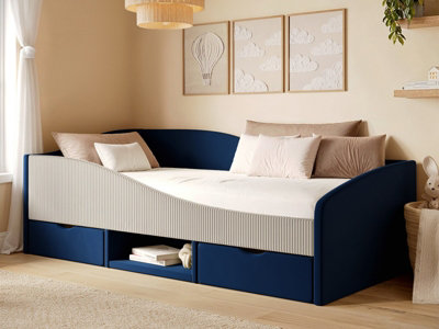 Flair Aubrey Low Sleeper Bed in Blue Velvet and Beige Cord with Storage, 62 x 201 x 99cm - Image 7