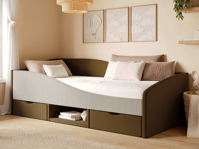 B&Q -  Aubrey Brown Velvet Storage Low Sleeper Bed With Beige Cord