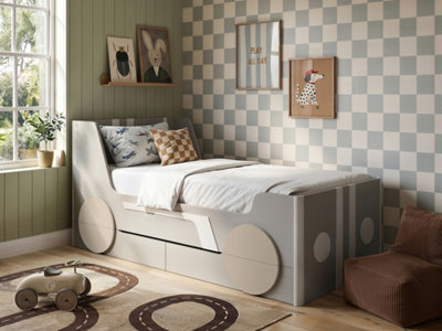 Flair Grey/Beige Cooper Single Car Bed With Drawers - Image 6