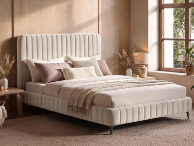 Solace+Co Adelaide Upholstered Bed Frame Beige Double - Beige - Image 5