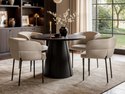 Solace+Co Unisex Beige Ebony Black Extendable Dining Table W/ 4 Elise Chairs In - Image 6