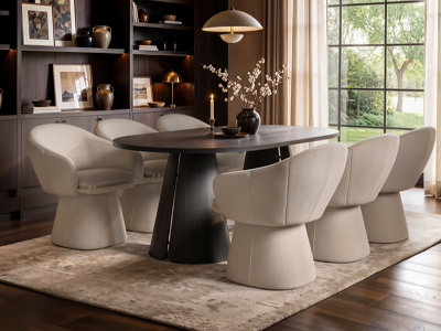 Solace+Co Ebony Black Extendable Dining Set With 6 Beige Sylvia Chairs - Black - Image 4