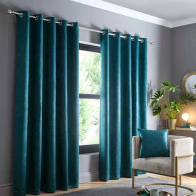 Fusion Green Strata Forest Triple-Woven Dimout Eyelet Curtains