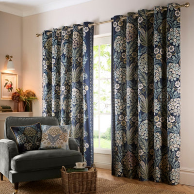 Appletree Evelina Geometric Floral Lined Pair Of Eyelet Curtains Green