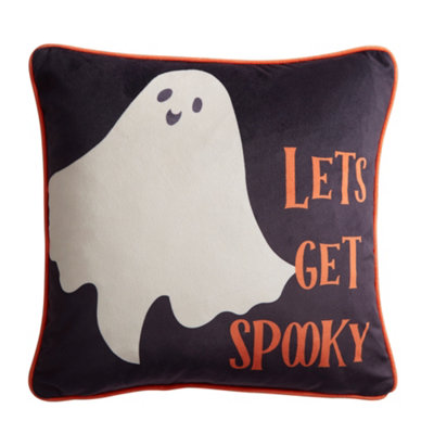Bedlam Spooky Ghosts Ghost Print Grey Velvet Filled Cushion from B&Q