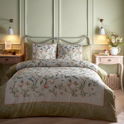 Appletree Green Fiorella 100% Cotton Floral & Bird Print Duvet Cover Set