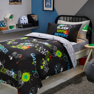 Bedlam Black Gaming Duvet Cover Set – Double Size 200x200cm – Glow in the Dark Gamer Bedding – Reversible 2 Designs – Soft Polycotton – Includes 2 Pillowcases – Boys Teen Bedroom Accessories - Image 6