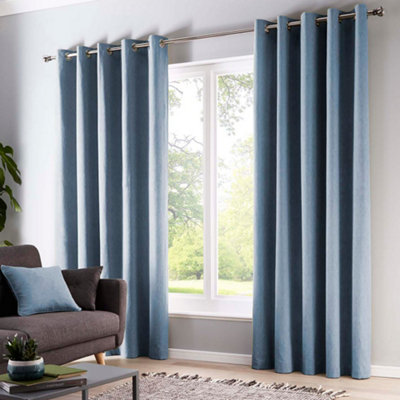 Fusion Sorbonne 100% Cotton Filtering Plain Dyed Eyelet Curtains Light/Blue