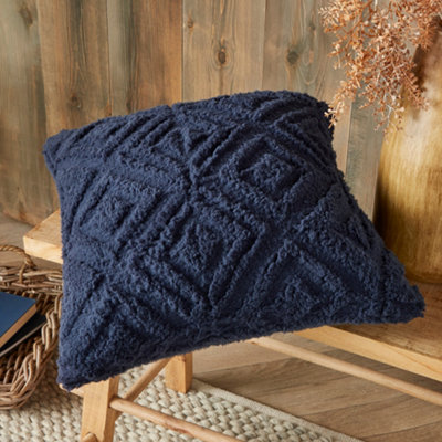 Fusion Navy Blue Teddy Cushion 43 x 43cm, Soft Jacquard Scatter Pillow, Tufted Plush Home Accessory for Sofa, Bed & Living Room, Cosy Sherpa Style Fabric in Dark Blue - Image 6