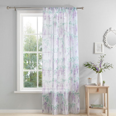 Dreams & Drapes Wisteria Hand Painted Wisteria Print Lilac Voile Panel Wisteria/Lilac