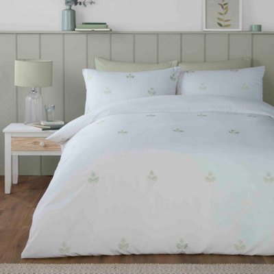 Serene Emily Embroidery Easy Care Embroidered Leaf Green Duvet Cover Set from B&Q