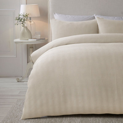 Serene Lindly Natural Waffle Natural Duvet Cover Set Blue