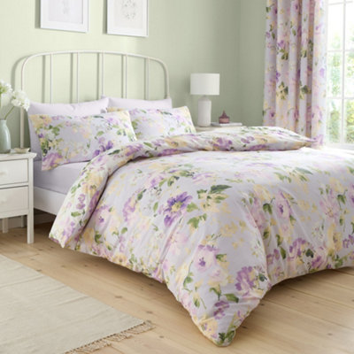 Dreams & Drapes Florette Easy Care Floral Print Lilac Duvet Cover Set from B&Q