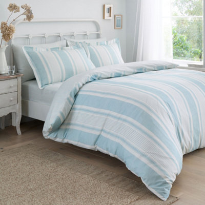 B&Q -  Finlay Stripe Easy Care Blue Striped Duvet Cover Set