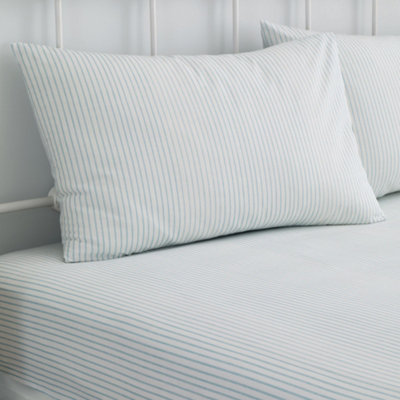 Dreams & Drapes Finlay Stripe Easy Care Pinstriped Fitted Sheet Blue - B&Q