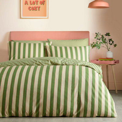 Fusion Bold Stripe Duvet Cover Set Double 200 x 200cm – Green Polycotton Easy Care Bedding with Contemporary Stripe Design, Includes 2 Pillowcases - Image 8