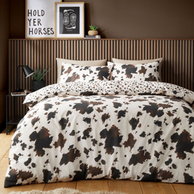 B&Q -  Cow Print Easy Care Natural Duvet Cover Set