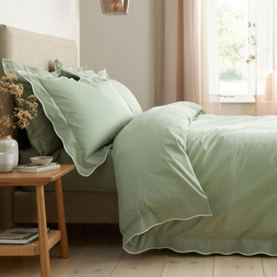 B&Q -  Scallop Edge 100% Cotton Green Duvet Cover Set