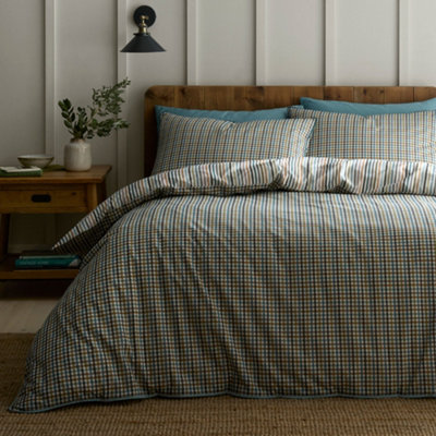 B&Q -  Micro Check 100% Cotton Green Duvet Cover Set