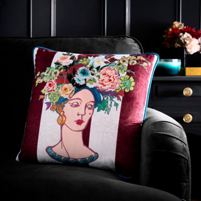 B&Q -  Bouquet Lady Velvet Multicoloured Filled Cushion