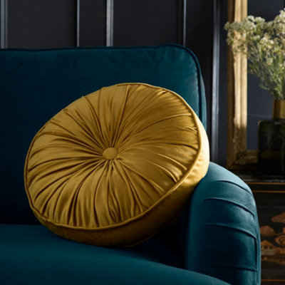 House of Llewelyn-Bowen Round Pleat Ochre Filled Cushion, 40cm, Polyester, Microfibre Pad - Image 11