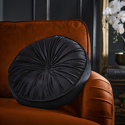 Laurence Llewelyn-Bowen Black 'Round Pleat' Round Velvet Cushion In - Image 10