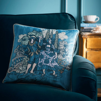 B&Q -  Tuscan Toile Blue Velvet Filled Cushion