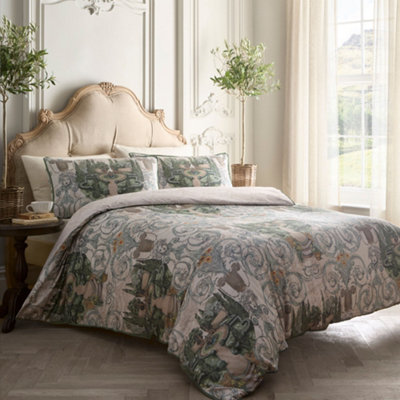 B&Q -  Tuscan Garden 100% Cotton Sateen Green Duvet Cover Set