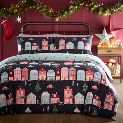 Fusion Unisex Navy Christmas Houses Bed Set - Image 10