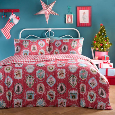 Fusion Christmas Vintage Frames Cotton Blend Striped Duvet Cover Set with Pillowcases - Image 9