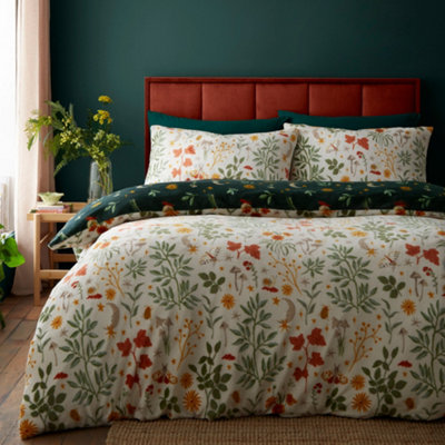 B&Q -  Botanical Mushrooms Natural Soft Fleece Duvet Cover Set