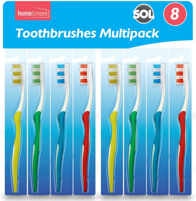 SOL 8Pk Manual Toothbrushes Soft Bristles For Adults Smokers Family Pack Assorted Colours Firm Nylon Bristles Ideal For Daily Care from B&Q