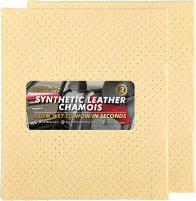 SOL 2Pk Synthetic Leather Chamois 40Cm X 35Cm Ultra Absorbent Shammy Cloths For Cars Windows Quick Drying Durable Soft Cleaning Cloths from B&Q