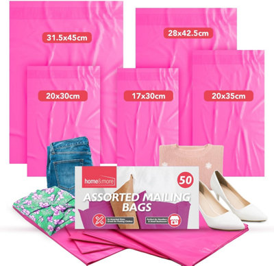 SOL 50Pk Pink Assorted Mailing Bags Self Seal Mixed Size Parcel Bags Delivery Bags For Packaging Shipping And Postal Use For Clothes from B&Q