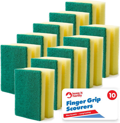 SOL 10Pk Finger Grip Scourers Heavy Duty Kitchen Sponges Non Scratch Design Ergonomic Grip For Pots Pans Dishes And Household Surfaces from B&Q