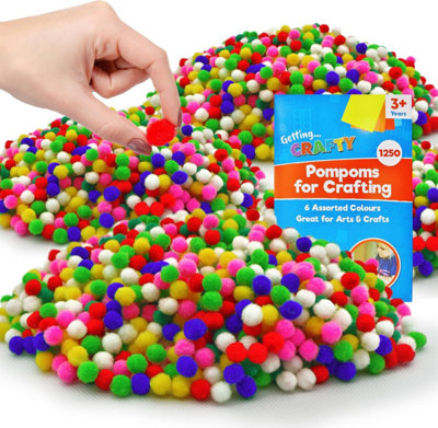B&Q -  1250 Mini Pompoms 8mm Soft Craft Pom Poms For Kids Adults Diy Projects School Activities Assorted Colours