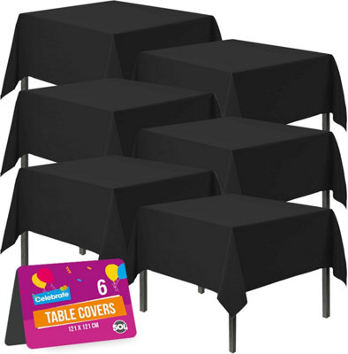 SOL 6Pk Black Table Cloth Party 121 X 121Cm Disposable Plastic Cover Heavy Duty Spill Protection Opaque Design For Halloween Birthdays from B&Q