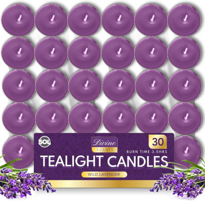 SOL 30Pk Tea Light Candles Wild Lavenders 3.5 Hour Burn Time Scented Tea Lights Long Lasting Ideal For Home Decor Relaxation Dinners from B&Q