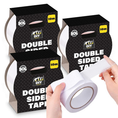SOL 3Pk Clear Double Sided Tape 10M X 48mm Heavy Duty Sticky Tape For Craft Mounting And Diy Strong Durable Waterproof Adhesive from B&Q