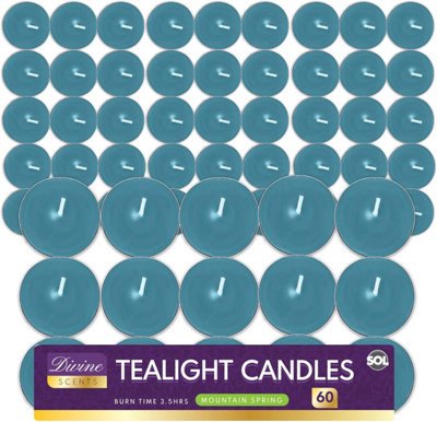 SOL 60Pk Tea Light Candles Mountain Spring3.5 Hour Burn TimeScented Tea Lights For HomeRelaxationWeddings And Cosy Evenings from B&Q