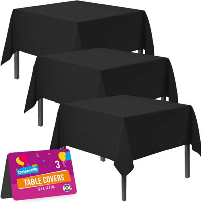 SOL 3Pk Black Table Cloths 121 X 121CmDisposable Plastic Covers For PartiesHeavy-Duty Spill Protection For Weddings And Buffets from B&Q