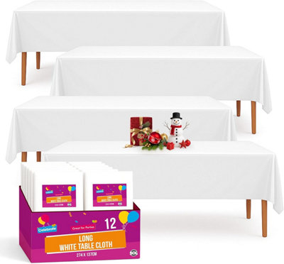 SOL 2Pk Long White Table Cloths 274 X 137CmDisposable Plastic CoversHeavy-Duty Spill Protection For PartiesWeddings And Events from B&Q