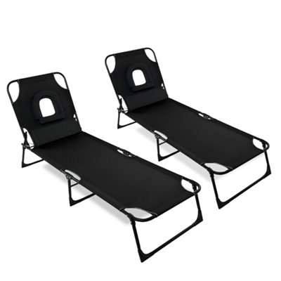  - Foldable Sun Loungers Set Recliner 4-Position Adjustable Backrest Garden Indoor Folding Chairs
