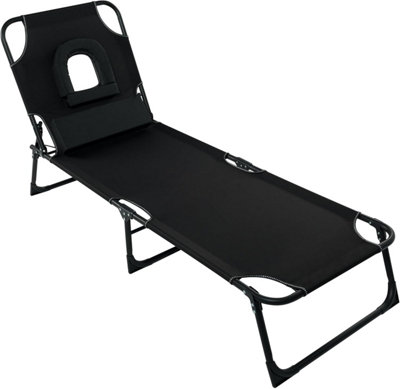 Outsunny Folding Black Sun Lounger Garden Reclining Loungers Chair 4 Level Backrest
