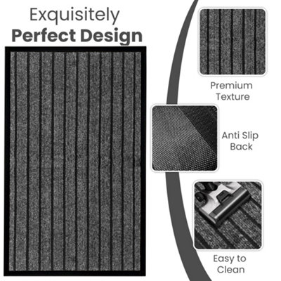 Wadan 66 X 185 Cm Ribbed Door Mat Indoor & Outdoor Use Heavy Duty Striped Doormats Anti Slip Backing from B&Q
