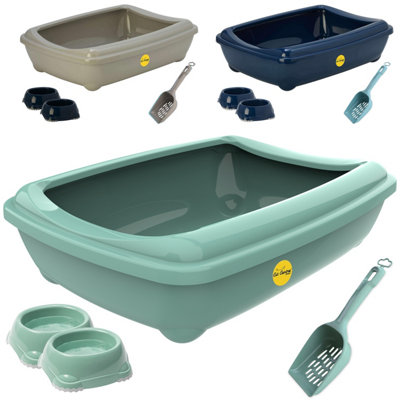 Cat Centre.Direct Cat Centre Jumbo Tray + Grey Scoop + 2 X 0.3L Smarty Bowl (Starter Kit) Green from B&Q