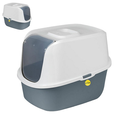 B&Q -  Cat Centre Hooded Cat Litter Tray With Charcoal Filter Large Covered Cat Litter Box Lid With Flap Door Detachable Rim Deep Safe