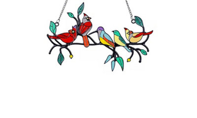  - Bundle Of  Stained Glass Effect Birds Hanging Garden Decoration 5 Birds