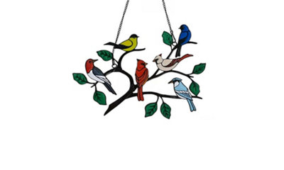  - Bundle Of  Stained Glass Effect Birds Hanging Garden Decoration 6 Birds